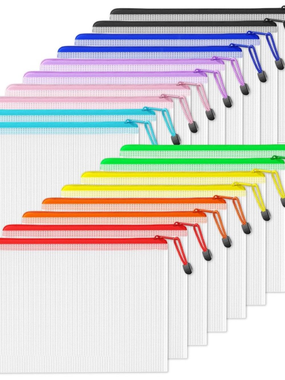 Plastic Mesh Zipper Pouch 11x15 in 9 Colors, 18 Packs,Extra Large Water-Resistan